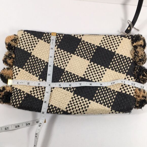 A New Day Straw Rafia Black and Creme Pom Pom Clutch Wristlet - Picture 14 of 14